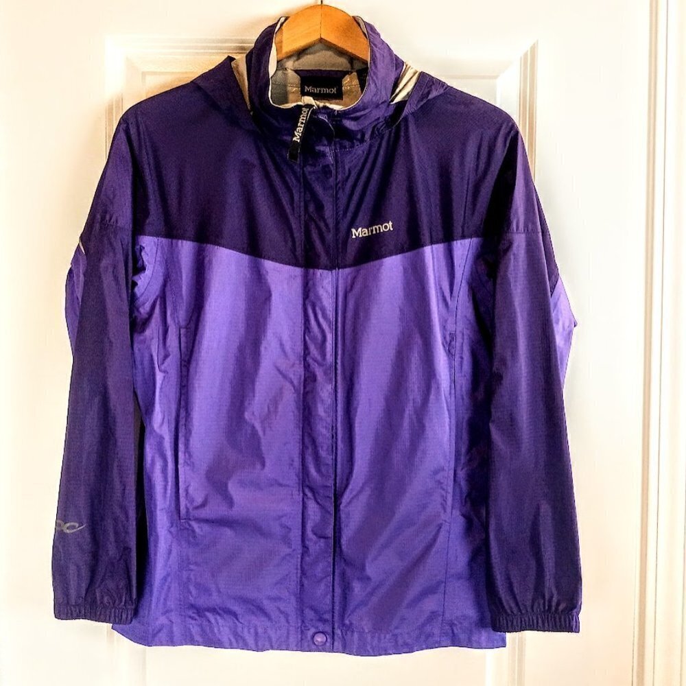 Marmot Kids XL Purple Hooded Full Zip Nylon Rain Jacket